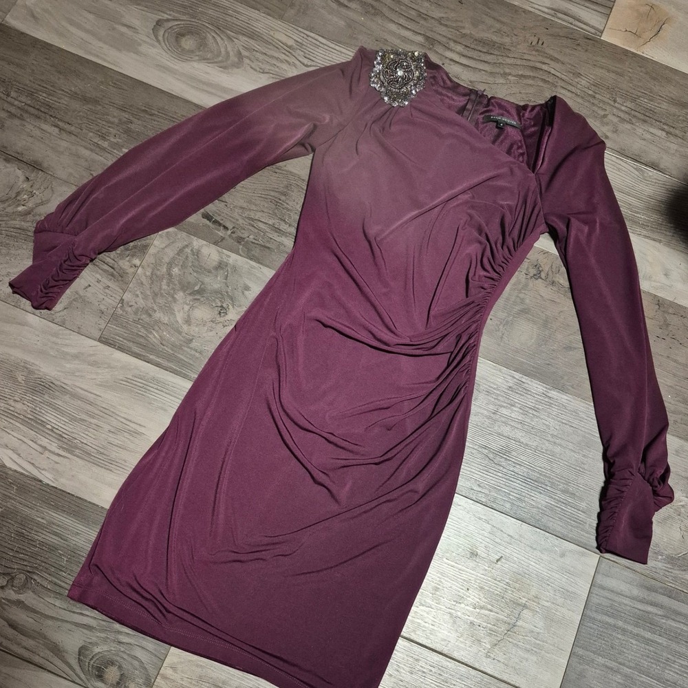 David Meister Plum Purple Off‎ Shoulder Draped Sheath Cocktail Dress Size 4